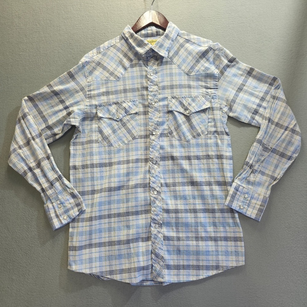 North Westwood‎ Men's Blue Plaid Pearl Snap Western Shirt Size Large